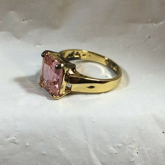 Large Pink Cubic Zirconia CZ Sterling Silver Gold Tone Cocktail Ring - Picture 4 of 7